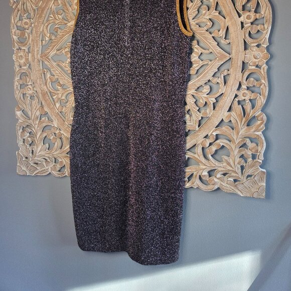 Vintage 1980s Cachè Black & Gold Metallic Sheath Bodycon Y2K Dress Size M - Picture 5 of 5